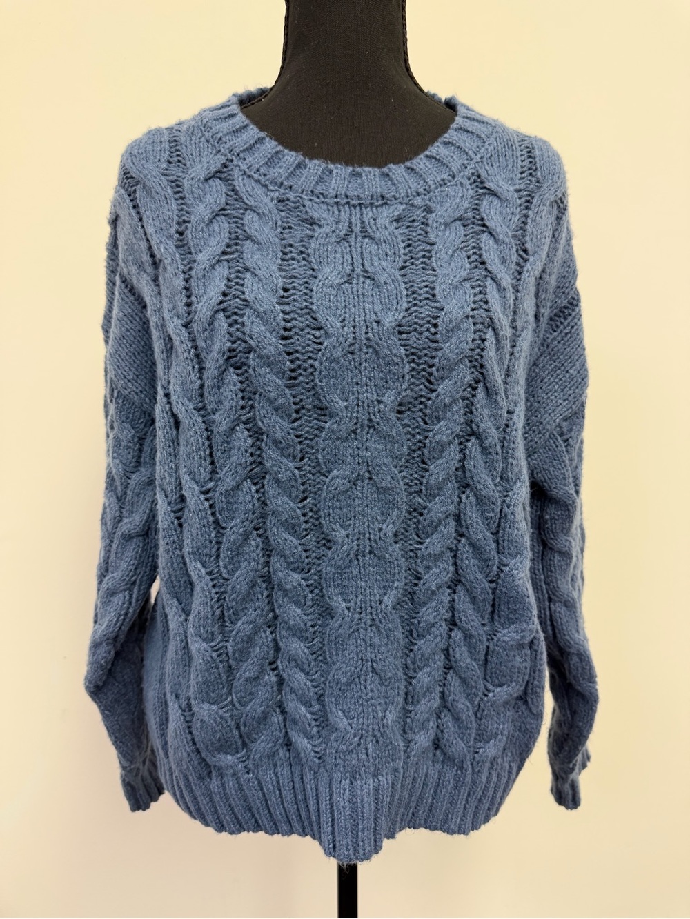 Pink Lily Dusty Cable Knit Crewneck Sweater